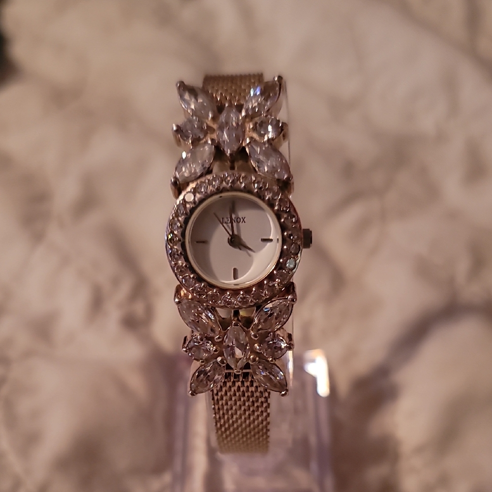 Lenox 925 Sterling Silver Stainless Steel CZ Butterfly Watch Mesh Band Stunning